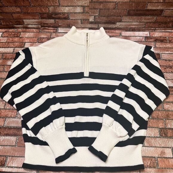 J Crew Pearl pull 1/4 zip horizontal stripe Sweater size M - Picture 5 of 10